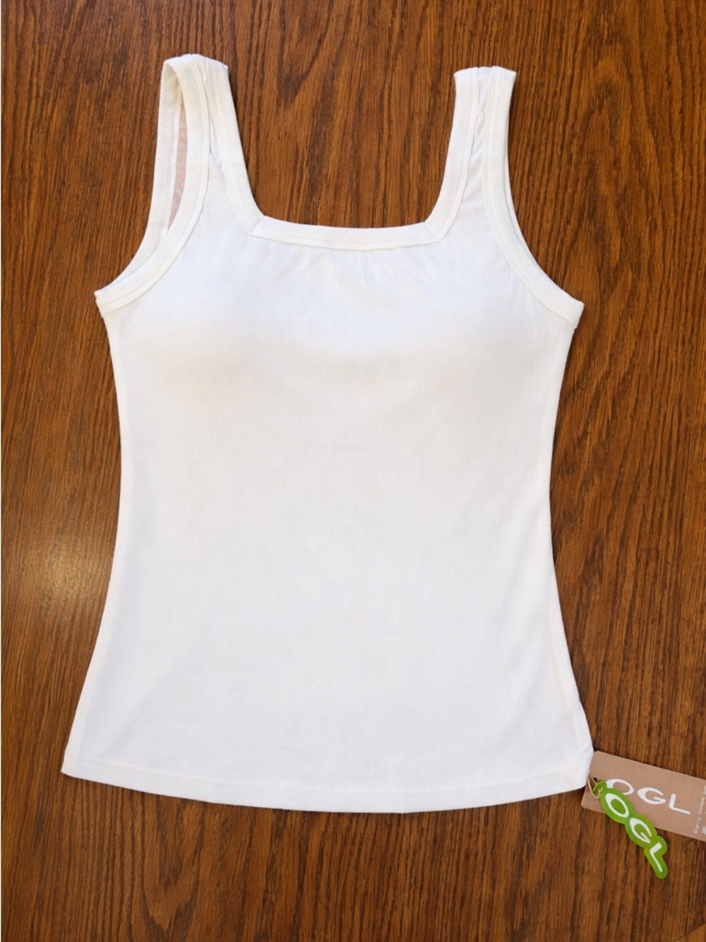 OGL White Square-Neck Tank Top w/built in bra.